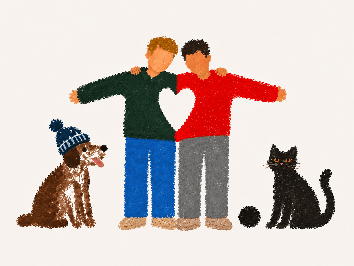 Kevin, Julian, Hund und Katze